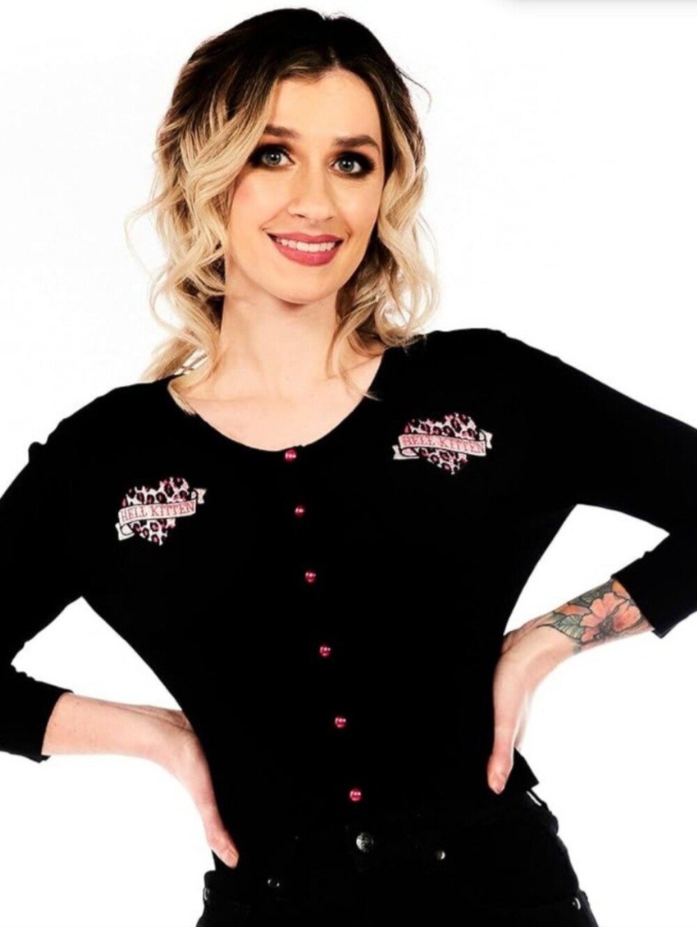 Sourpuss Hell Kitten Black Pink Button-Up Crop Cardigan 3X